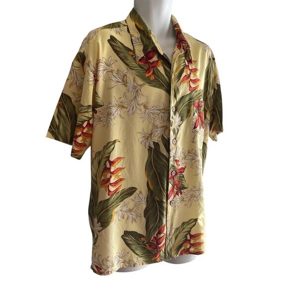 Speedo Hawaiian Shirt Mens 2XL Yellow Floral Aloha Camp Button Short Sleeve - Picture 2 of 6
